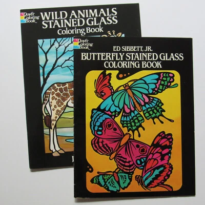 Dover Coloring Books, Two (2) Stained Glass: Butterfly & Wild Animals Foto 1 de 4
