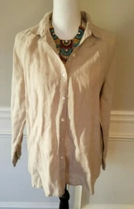 J. JILL 100%  Linen Button Down Long Sleeve Shirt Light Tan Oatmeal Sz XSMALL  - Picture 1 of 12