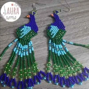 Tribal Earrings Native Large Boho American Seed Beads Handmade Earring - Picture 1 of 2