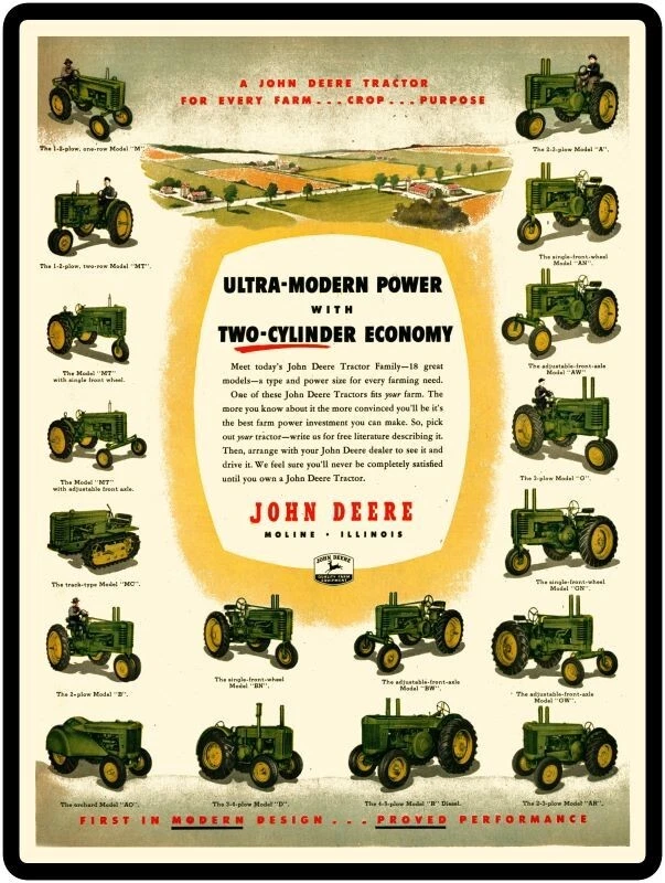 Letrero metálico John Deere 2 tractores de dos cilindros, todos los modelos: 9x12" y envío gratuito Foto 1 de 1