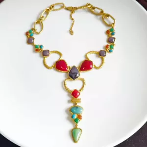 20" Zara Boho Resin Collar Statement Necklace Retro Women Party Vacation Jewelry - Picture 1 of 7