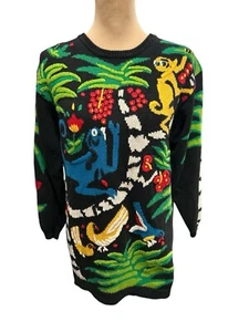 Vintage I.B Diffusion Sweater Womens Small Monkeys Jungle Tropical Colorful 90s - Picture 1 of 9