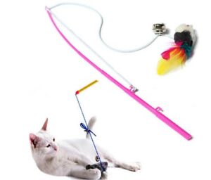 Kitten Cat Toy Mouse On A Rod Teaser Bell Feather Play Pet Dangler Wand NEW UK