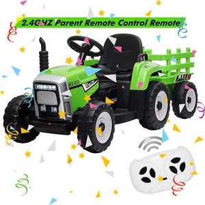 12V Electric Kids Ride On Car Battery Powered Tractor w/ Trailer Toy Xmas Gifts - Picture 1 of 14
