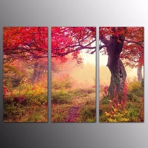 Red Flowers Tree Sunshine Landscape Canvas Print Painting Wall Art Home Decor 3P - Picture 1 of 3