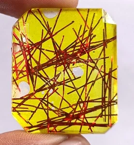 91-35 CT Emerald Cut Red Rutilated Quartz EGL Certified Loose Gemstone 5FRM - Picture 1 of 7