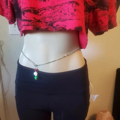 Hecho a mano cáñamo con cordón calavera y dados cuerpo cadena cintura cuentas Foto 1 de 4