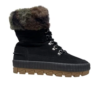 Sperry Top Sider Torrent Black Suede Camo Faux fur Winter Lace-Up Boots Women 8 - Picture 1 of 10