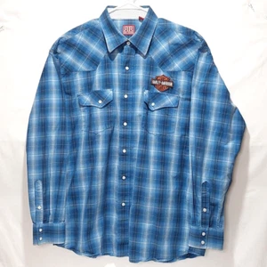 Red Ranch Western pearl snap Men's XL Long Sleeve with Harley Davidson Patch - Picture 1 of 12