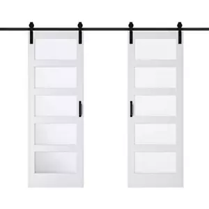 ARK DESIGN Double Sliding Barn Door Slab 60" x 84" 5-Lite Glass Panel Mdf White - Picture 1 of 7