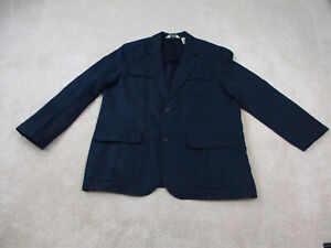 LL Bean Jacket Mens 42 Blue Blazer Linen Safari Coat Two Button Outdoors Adult