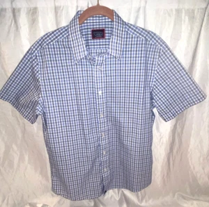 UNTUCKit Wrinkle-Free Men's MEDIUM SS Button-Down Blue White Navy Checked - Picture 1 of 15