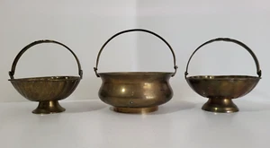 Lot Of 3 Vintage Brass Baskets with Handles Decorative Brass Home Décor - Picture 1 of 6