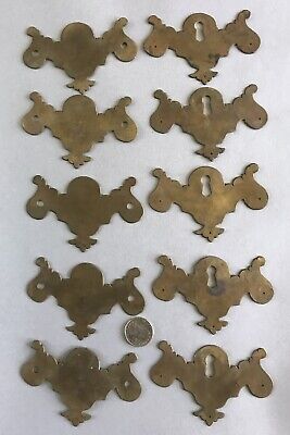 Vintage Hardware 10 Brass Batwing Chippendale Drawer Pull Handle Escutcheons A08 • 35£