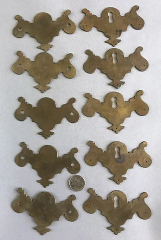 Vintage Hardware 10 Brass Batwing Chippendale Drawer Pull Handle Escutcheons A08 Cover