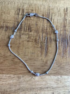 925 Sterling Silver PETITE DELICATE HEART CHARMS BRACELET 9" Vintage - Image 1 of 4