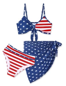 Girls Swimsuits 4th of July Bikini with Bathing Suit Cover Up Skirt Set Adjus... - Picture 1 of 4