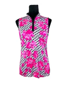 TAIL White Label Pink Floral Sleeveless Mock Neck 1/4 Zip Athletic Top Size S - Picture 1 of 11