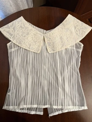 Vintage 1950s Debcraft Sheer Nylon Blouse Lace Collar Faux Pintuck Size 34 - Image 1 of 4