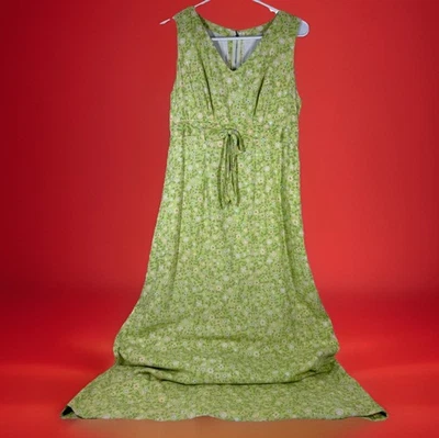 Maxi Vestido Vintage Hecho a Mano Verde Floral Sin Mangas Cintura Imperio Foto 1 de 4