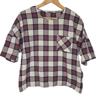 Zara Woman Heritage Chic Plaid The Check Half Sleeve Prairie Top Small - Image 1 of 4