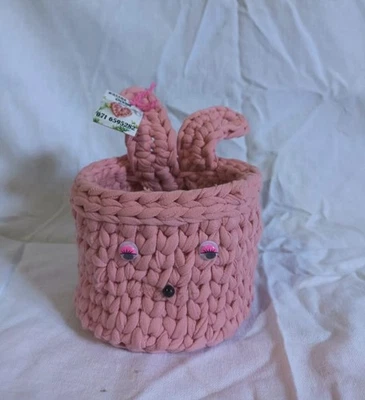 handmade pen holder- crochet basket holder Organizer- pink colour - Image 1 of 2