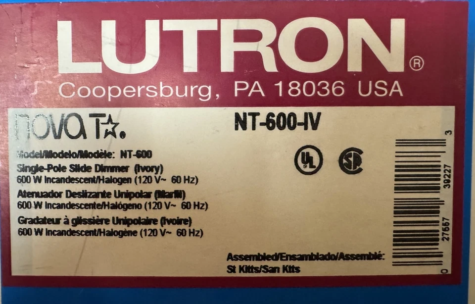 Atenuador deslizante Lutron NT-600-IV 600 W marfil ***Envío gratuito*** Foto 1 de 1