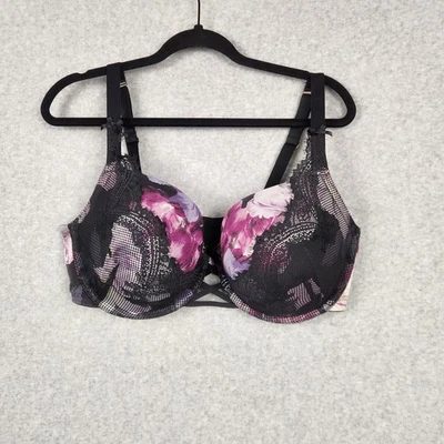 Sujetador Cacique Mujer 38F Negro Púrpura Floral Encaje Boost Balconette Forrado con Aros Foto 1 de 4