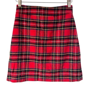 J Crew Red Tartan Plaid Wool Blend A-Line Skirt 00 Women’s Cute - Picture 1 of 5