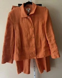 Talbot Sz.14W Blazer 18W Pant Irish Linen Blazer Jacket Suit Mango Orange Women - Picture 1 of 22