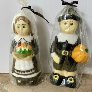 Vintage Thanksgiving Pilger Junge & Mädchen Kerzen NOS Kmart OVP - Bild 1 von 13