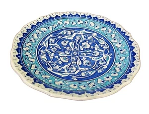 Turkish Ceramic Plate Blue Floral Theme 10 Inch by artist Melek Imran-Kutahya - Picture 1 of 6