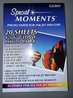 New Special Moments 4" x 6" Photo Paper For Ink Jet Printers - 20 Sheets Glossy - Image 1 of 2