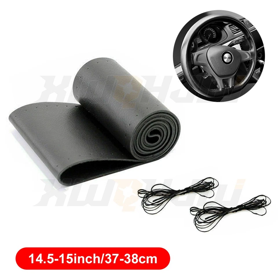 Cuero Genuino Para MAZDA Nuevo Negro 15" Diámetro Coche Auto Volante Cubierta Foto 1 de 4