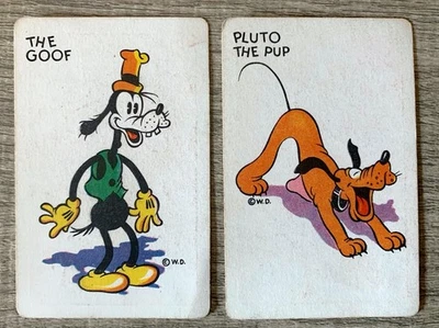 2 Walt Disney 1935 Whitman Mickey Mouse Old Maid Card The Goof (Goofy) y Pluto Foto 1 de 4