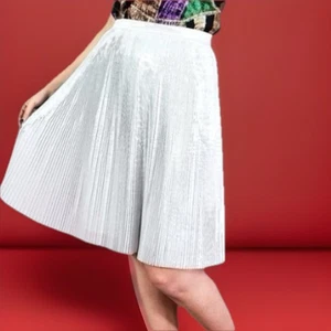 Falda midi plisada metálica plateada Talbots talla 14 NUEVA ropa de vacaciones - Imagen 1 de 8