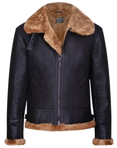 Chaqueta de vuelo bombardero de cuero de oveja de piel de oveja real marrón aviador B3 para hombre - Imagen 1 de 7