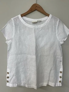 Cynthia Rowley Top 100% Linen Side Buttons Short Sleeve White Size Large NWOT - Picture 1 of 9