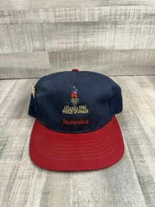 Vintage Atlanta 1996 Olympics Budweiser Snapback Navy Red W PIN OSFA CLEAN - Picture 1 of 8