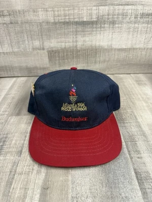 Vintage Atlanta 1996 Olympics Budweiser Snapback Navy Red W PIN OSFA CLEAN - Image 1 of 4