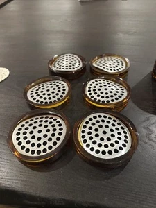 Vintage Lucite Acrylic Tortoise Shell Coaster Swirl Set Of 6. 2 Sets Available! - Picture 1 of 9