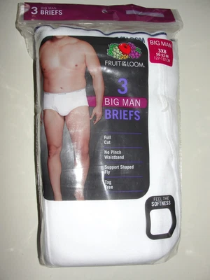 3 Pair Men's Fruit of the Loom White Big Man Briefs - Size 3XB (50-52") - Image 1 of 2