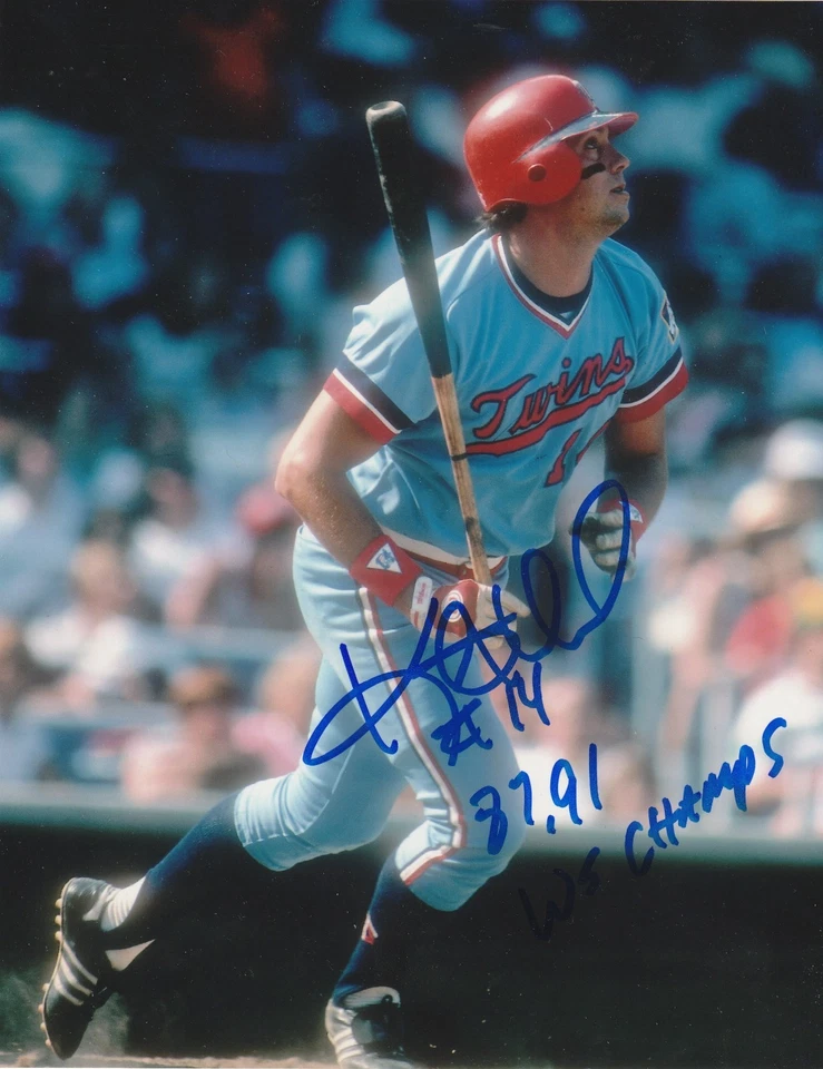 肯特 HRBEK 明尼苏达双胞胎 1987,1991 年 WS CHAMPS ACTION 签名 8x10 — 第 1/1 张图片
