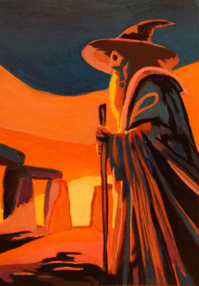 Acrílicos pintados a mano El druida de Stonehenge, una historia y un ACEO 2,5" x 3,5" Foto 1 de 1