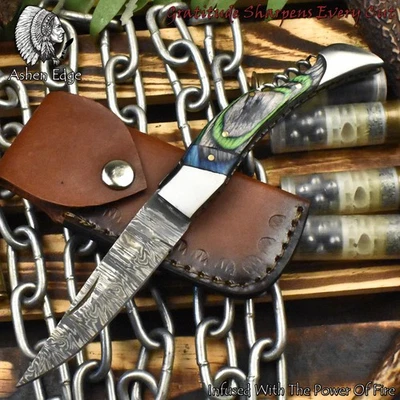 Cuchillo Plegable Ashen Edge Twist Damasco Doble Hoja Madera Dura Foto 1 de 4