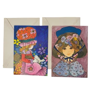 Juego de 2 tarjetas de felicitación Coloroll London vintage años 70 "Thinking Of You" sin usar - Imagen 1 de 12