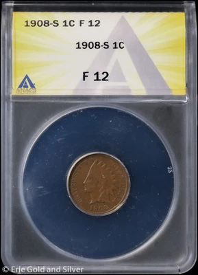 1908-S 1C Indian Head Cent ANACS F 12 - Image 1 of 4