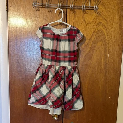 Vestido Carter's Niñas Talla 7 Rojo Verde A Cuadros Navidad Vacaciones Mangas Gorra SIN FAJA Foto 1 de 4