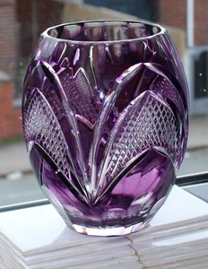Jarrón vintage de cristal de plomo cortado a transparente de amatista pesado 1,7 kg 20 cm - Imagen 1 de 13