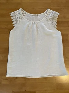 Sunflower Size S Sleeveless Lace Shoulders Scoop Neck Italy Linen Beige Top - Picture 1 of 11